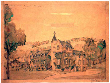 Watercolor of Tulloch Castle, Dingwall, by J R Lorimer, circa 1870